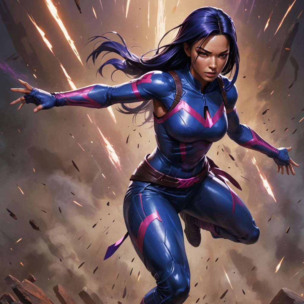 Anime Female Hero with Black Energy, Painterly Style