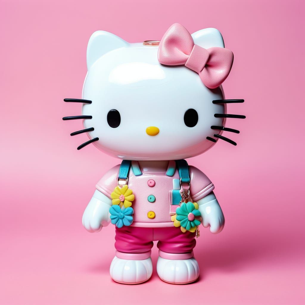 Hello Kitty with Colorful Accessories in Pastel Pink