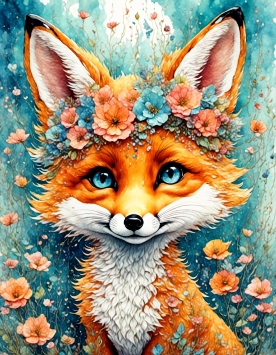 Whimsical cute baby fox