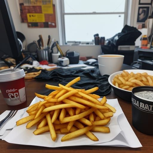 Hyper Realistic Messy Room Scene with Fries
