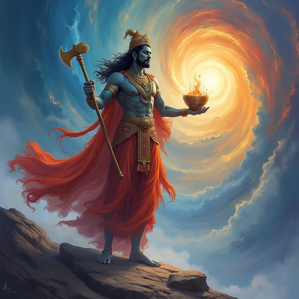 Tvaṣṭar Crafts Divine Vessels in Cosmic Surrealist Style