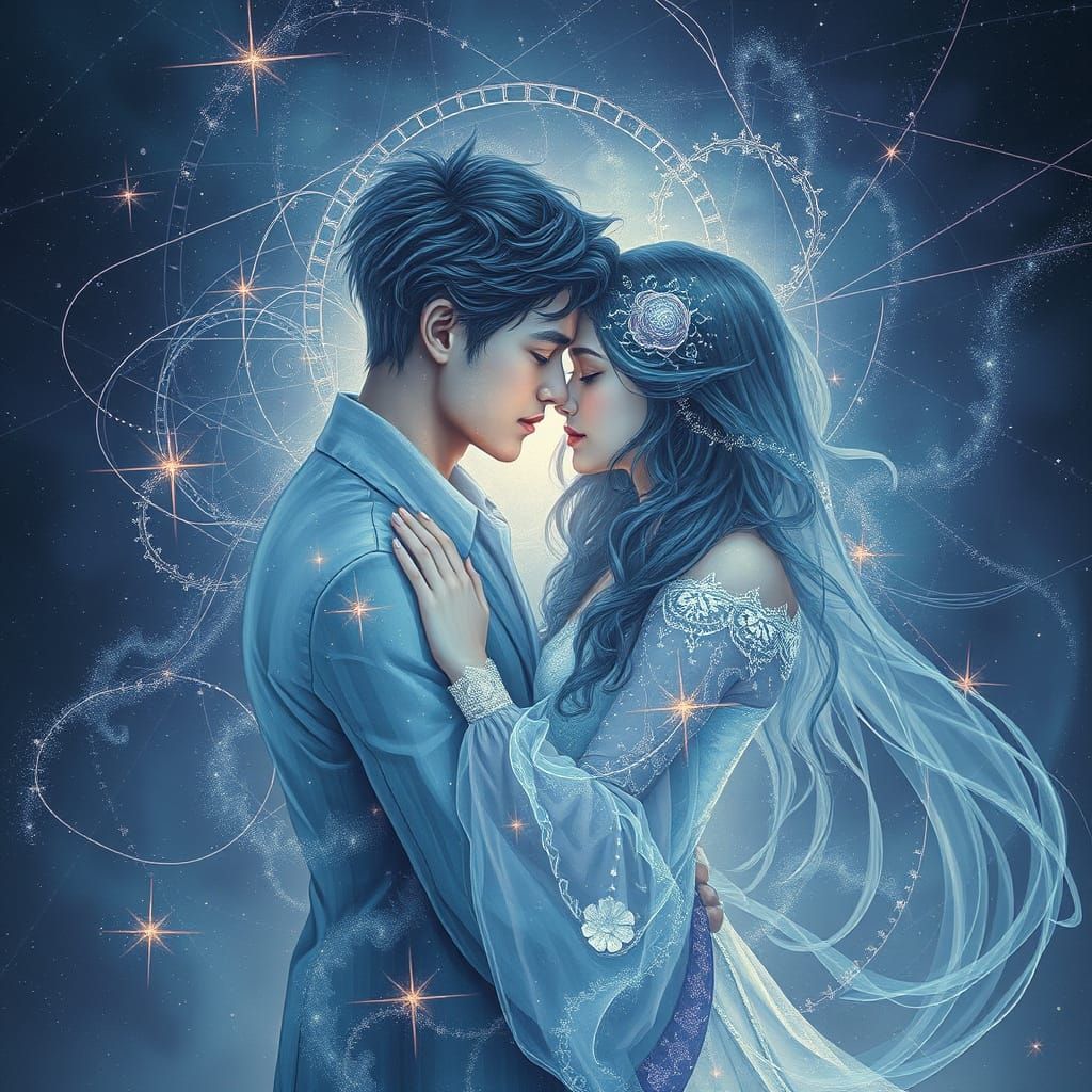 Ethereal Cosmic Embrace in Soft, Mystical Hues