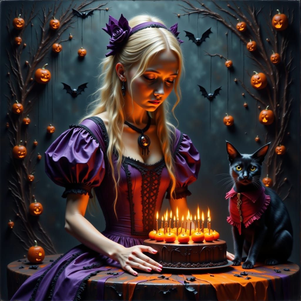 Alice's Gothic Birthday with Pumpkin Candles