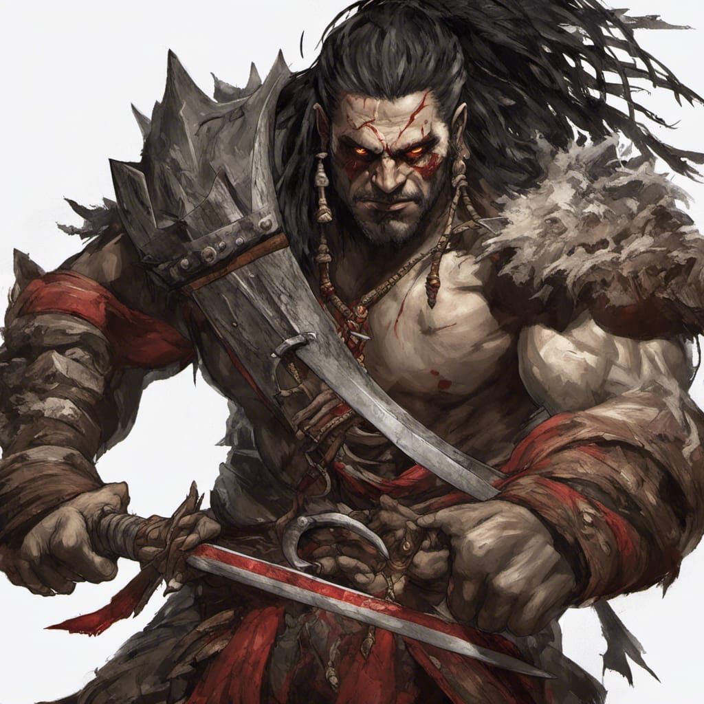 Half-Orc Barbarian Warrior in Dark Fantasy Style