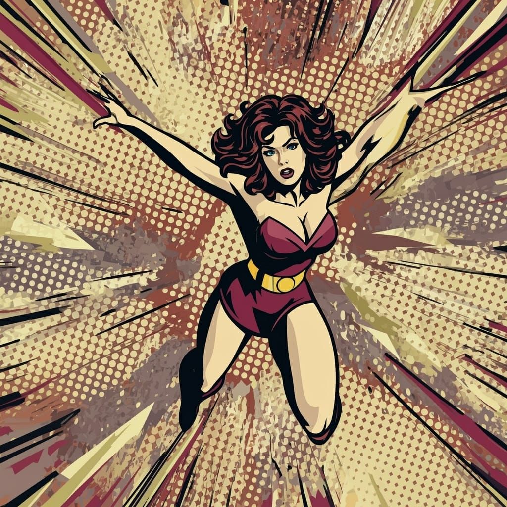 Vibrant Pop Art Superhero in Halftone Patterns