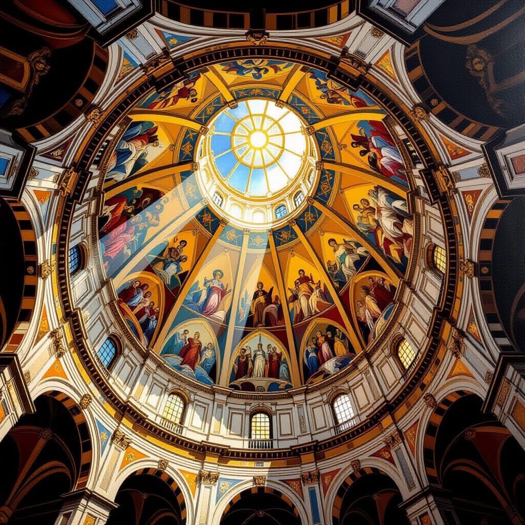 Sunlit Florence Cathedral Interior as Oil Painting
