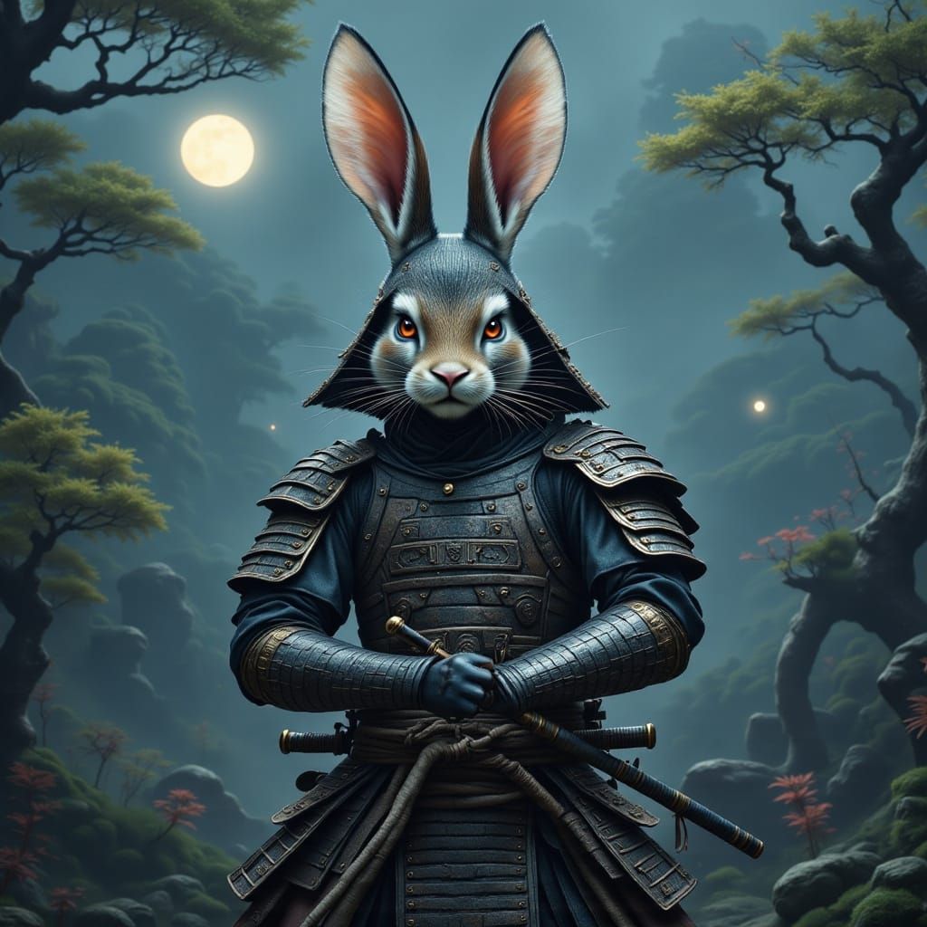Cyberpunk Samurai Bunny in Traditional Armor