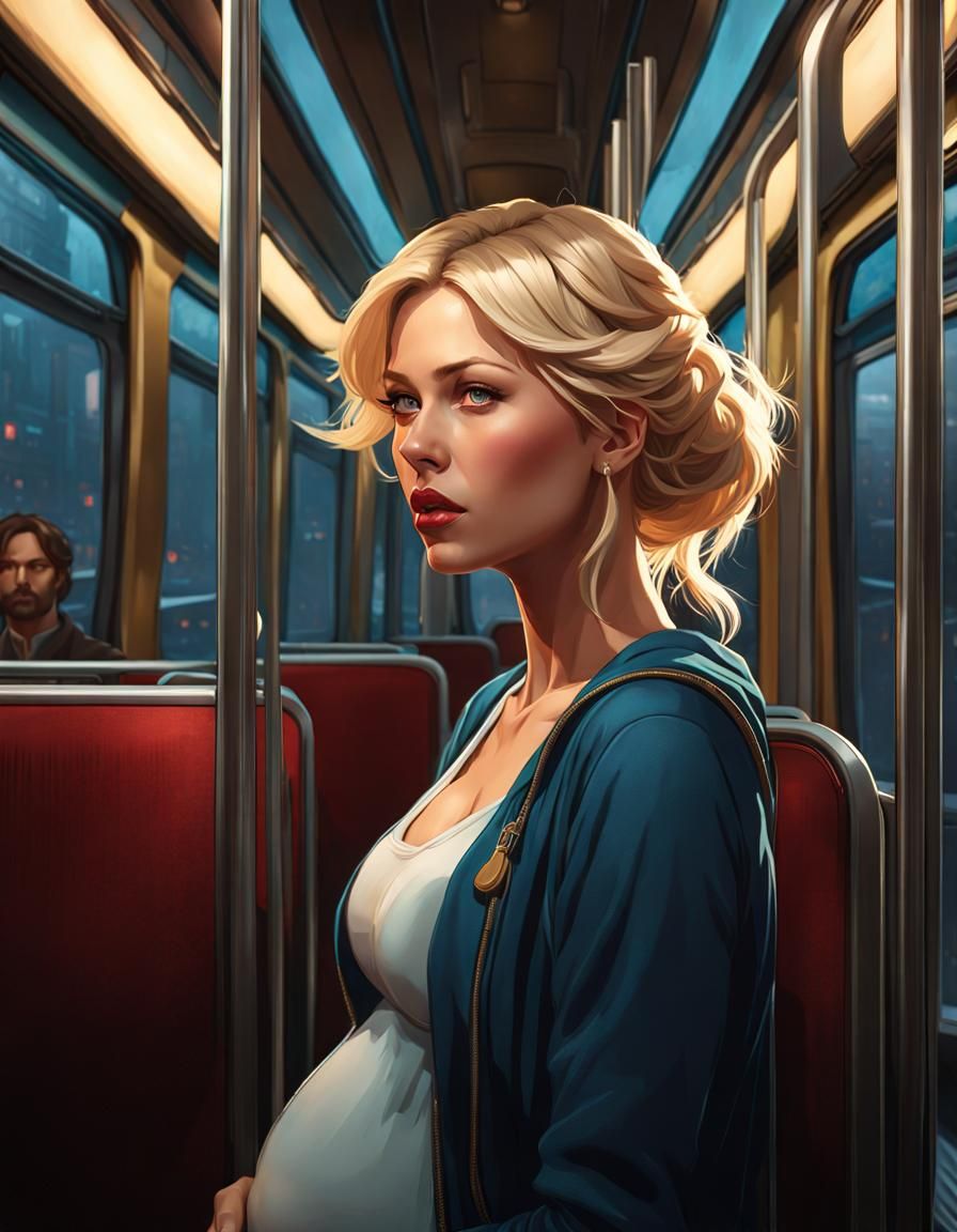 Pregnant young lady on public transport