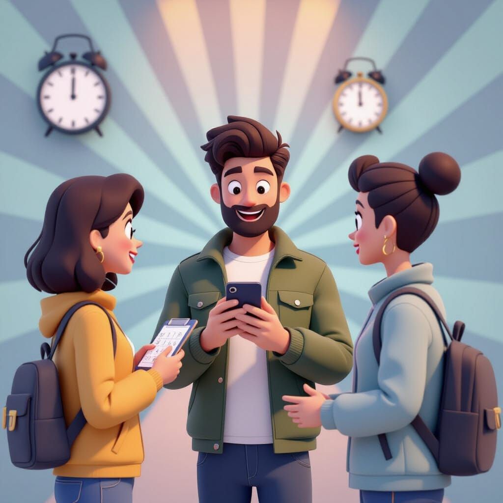 Cartoon Style Calendar Check with Friend