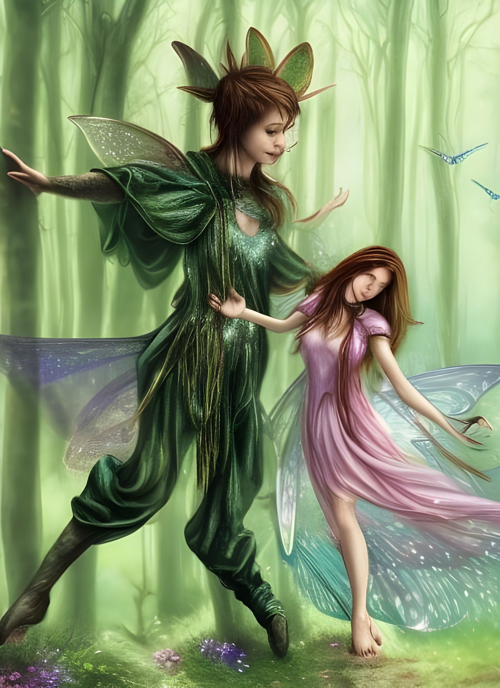 Fairies Dancing in Forest, High Fantasy Art