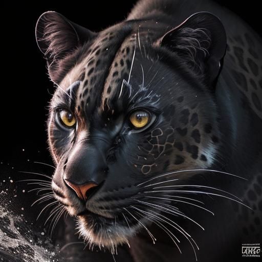 Dramatic Black Leopard in Hyperrealistic Splash Art