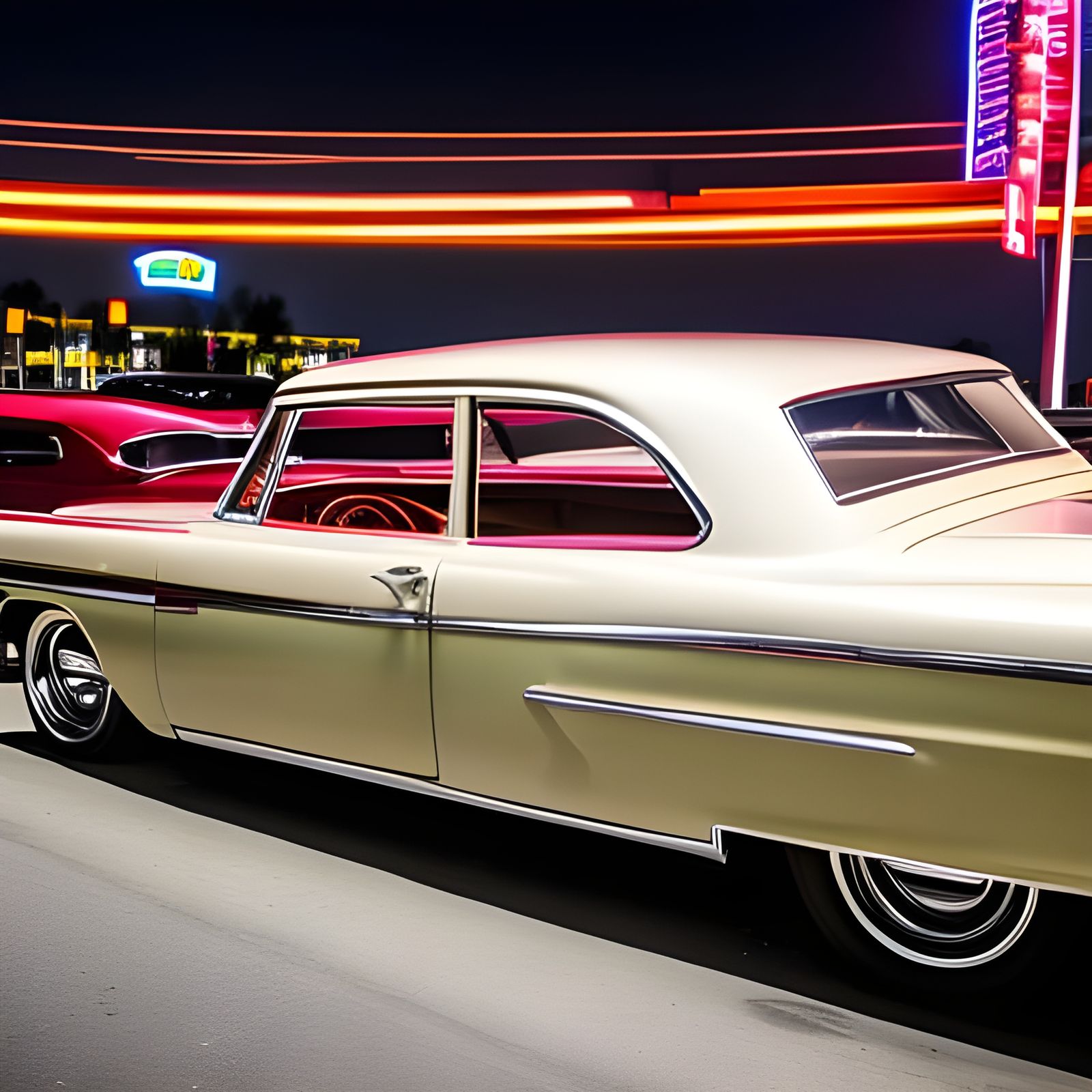 Mel's Drive-In at Night with 50s Cars