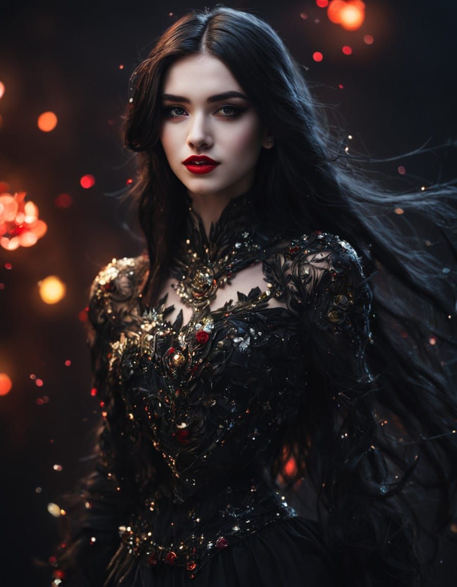 Ethereal Cyberpunk Goddess in Black Mini Dress