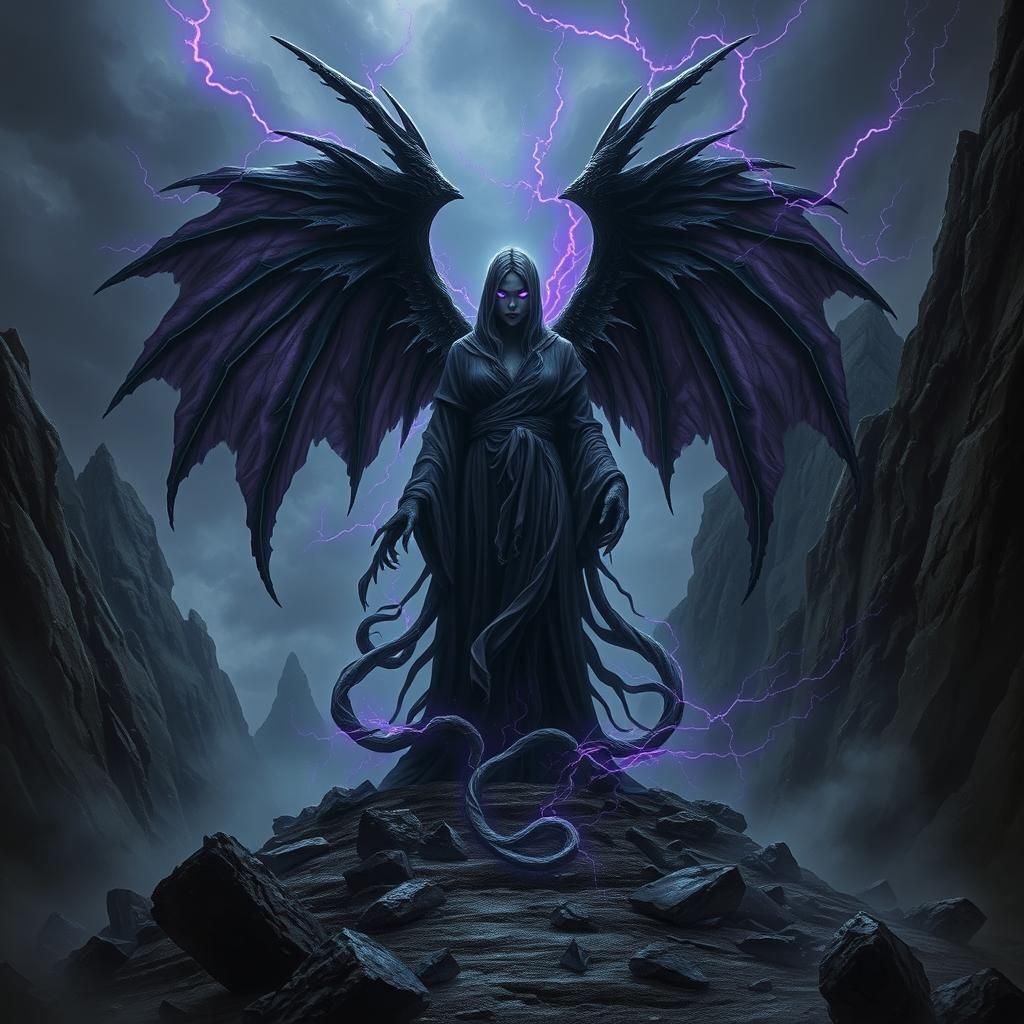 Mystical Dark Figure in Stormy Realm