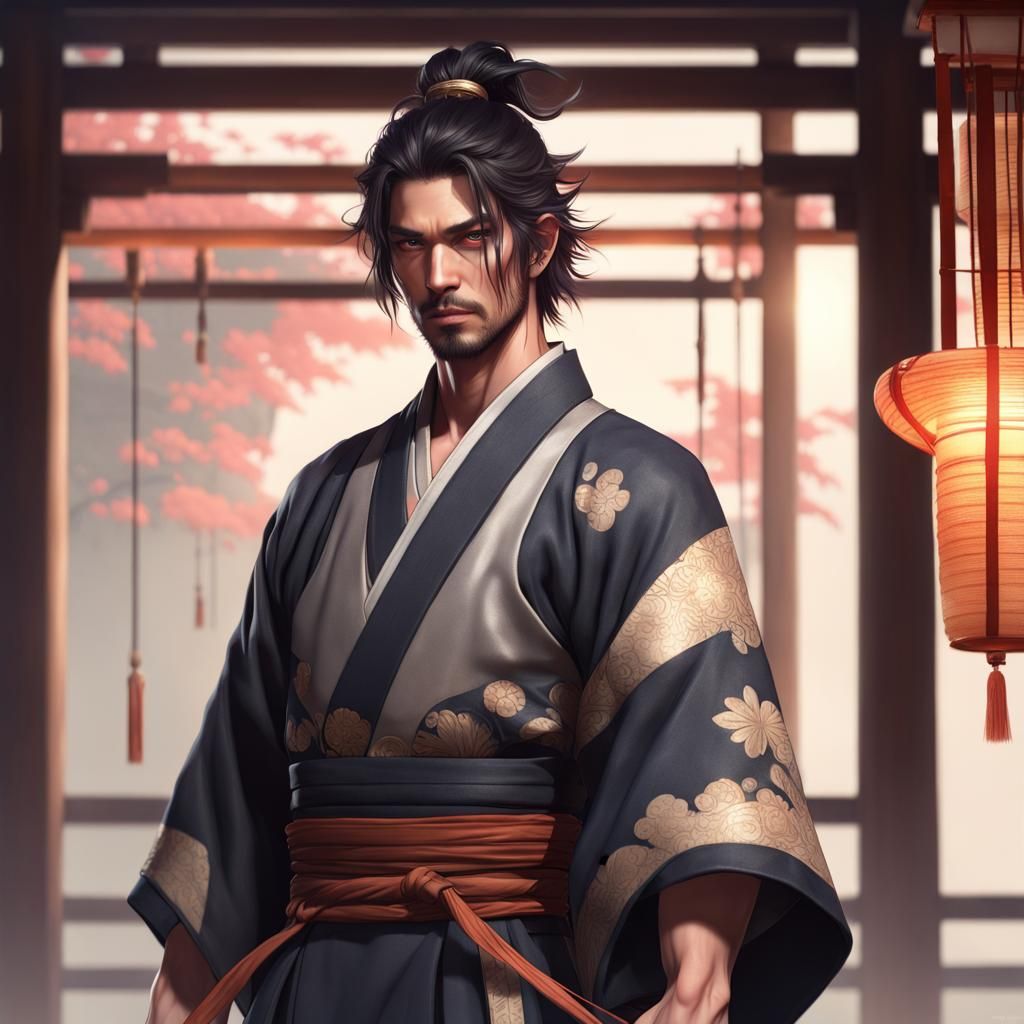 Japanese Man in Ancient Clothes, Detailed Portrait