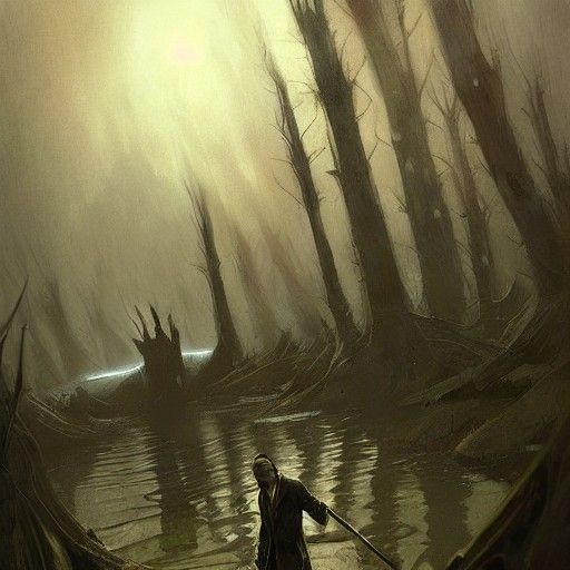 Creepy Swamp: Man with Scythe in Sinister Style
