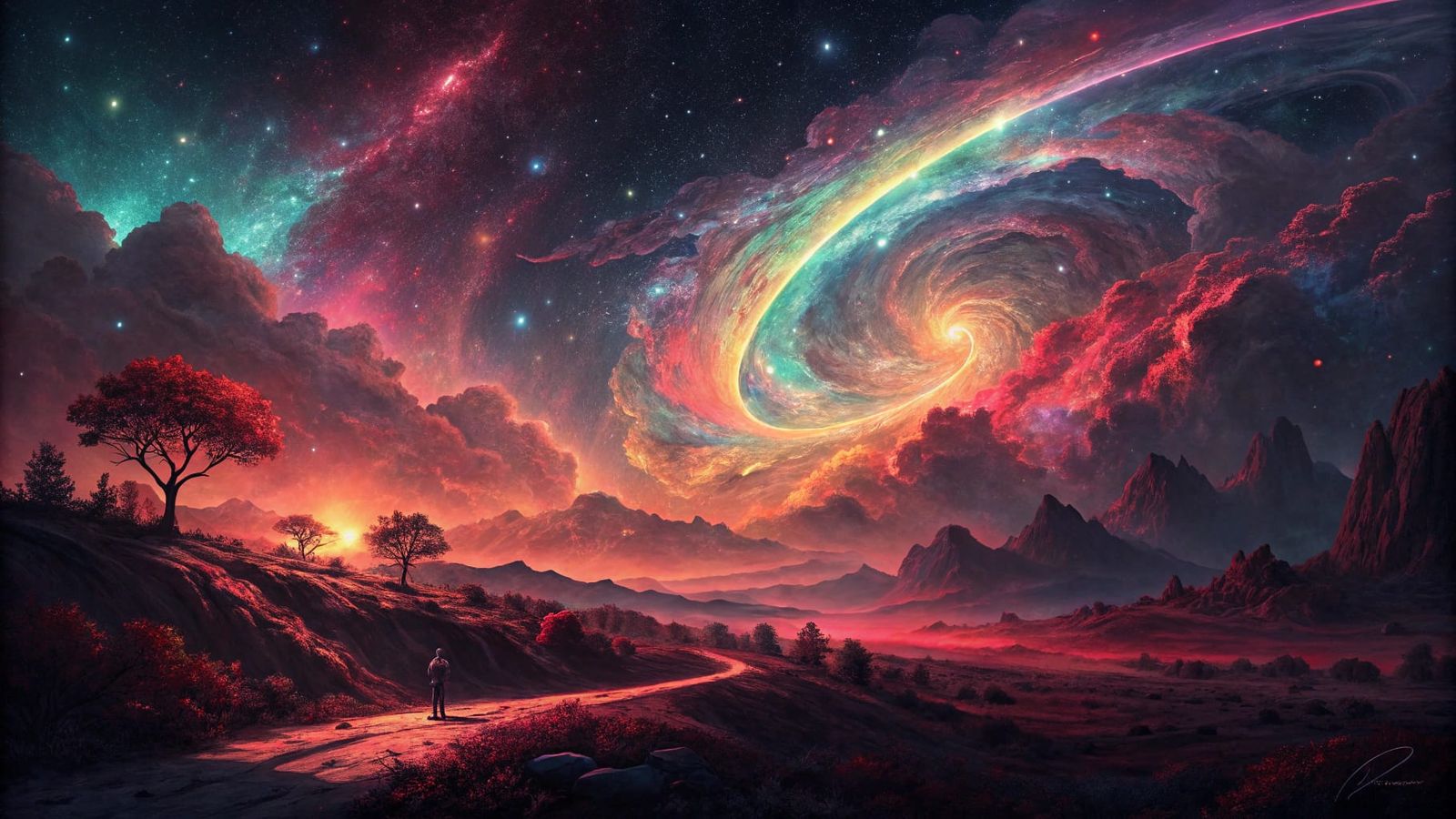 Cosmic Dreamscape in Vibrant Iridescent Hues