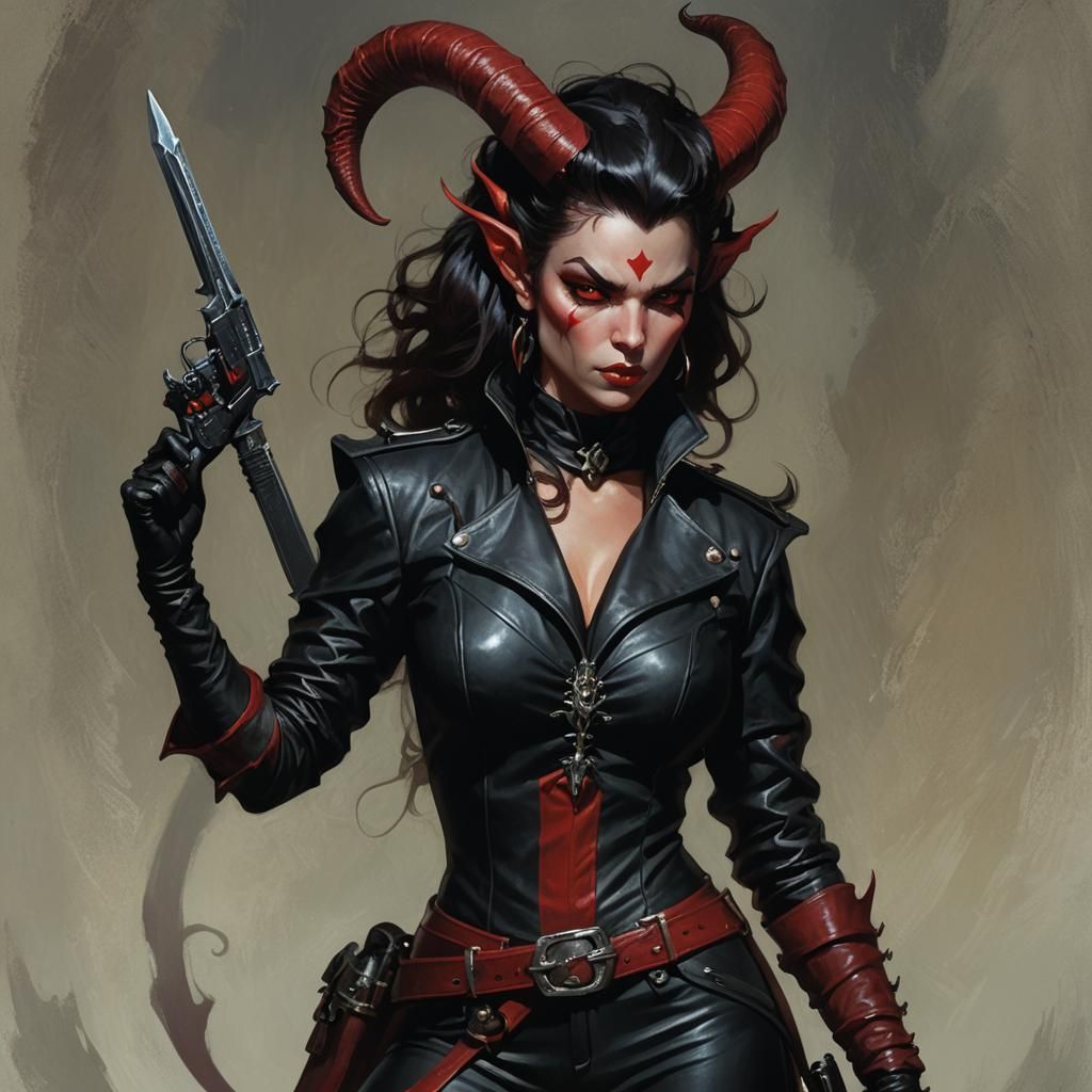 Tiefling Rogue Concept Art in Art Nouveau Style