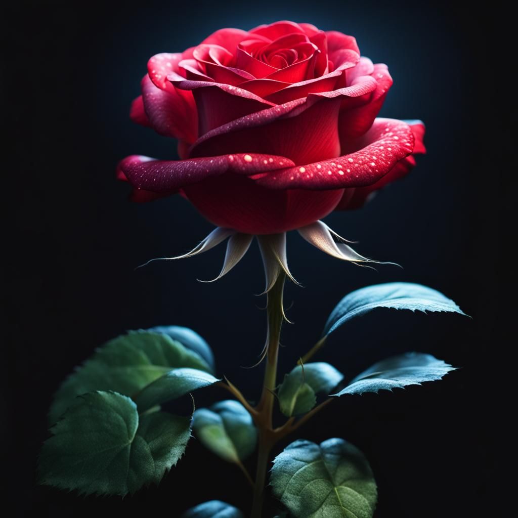 Glowing Red Rose: Realistic High-Resolution Photo