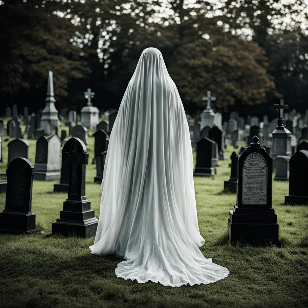 Victorian Ghostly Apparition in Graveyard Scene