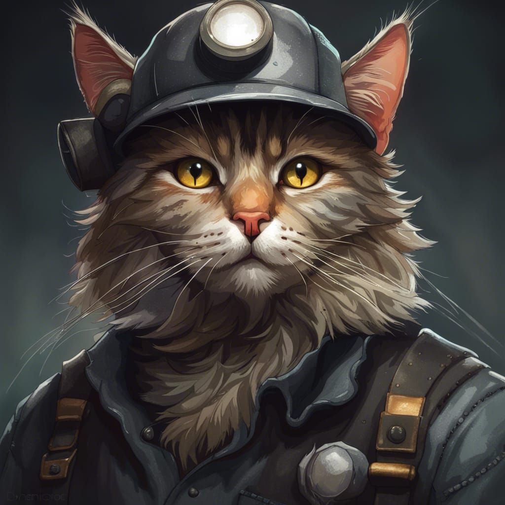 Cat Coal Miner Portrait in Artstation Style