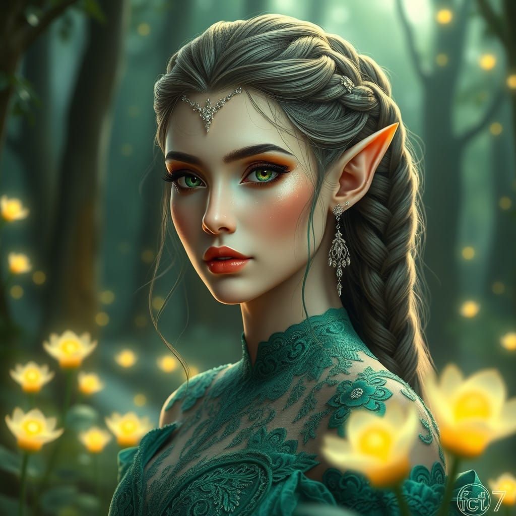 Seductive Elven Queen in Mystical Forest, Anime-Inspired 8K...