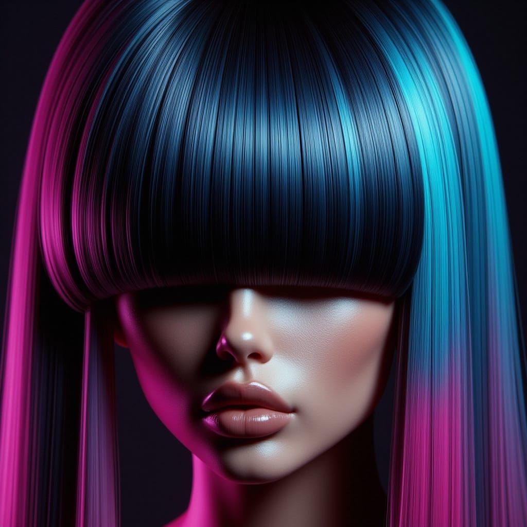 Hyper-Realistic Portrait with Vivid Turquoise and Pink Hair