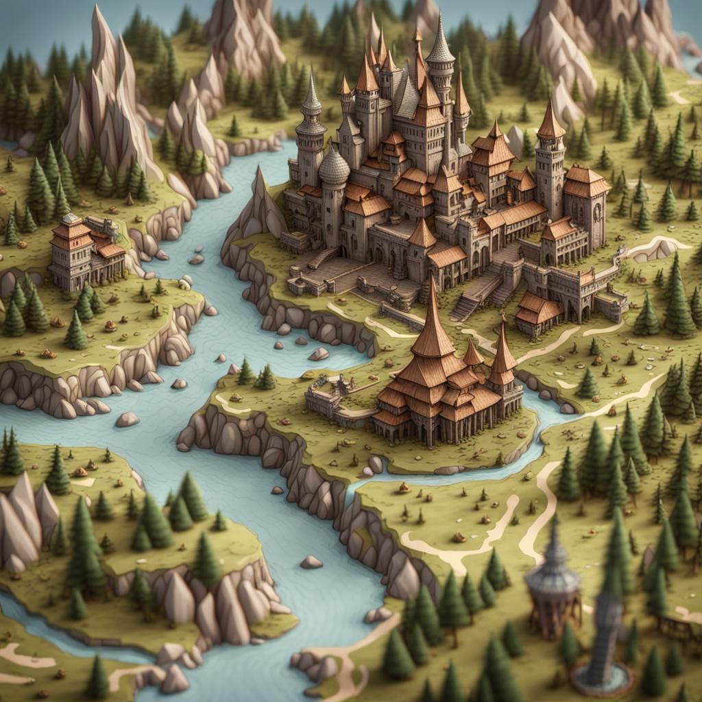 Detailed 3D Map of a Fantasy World