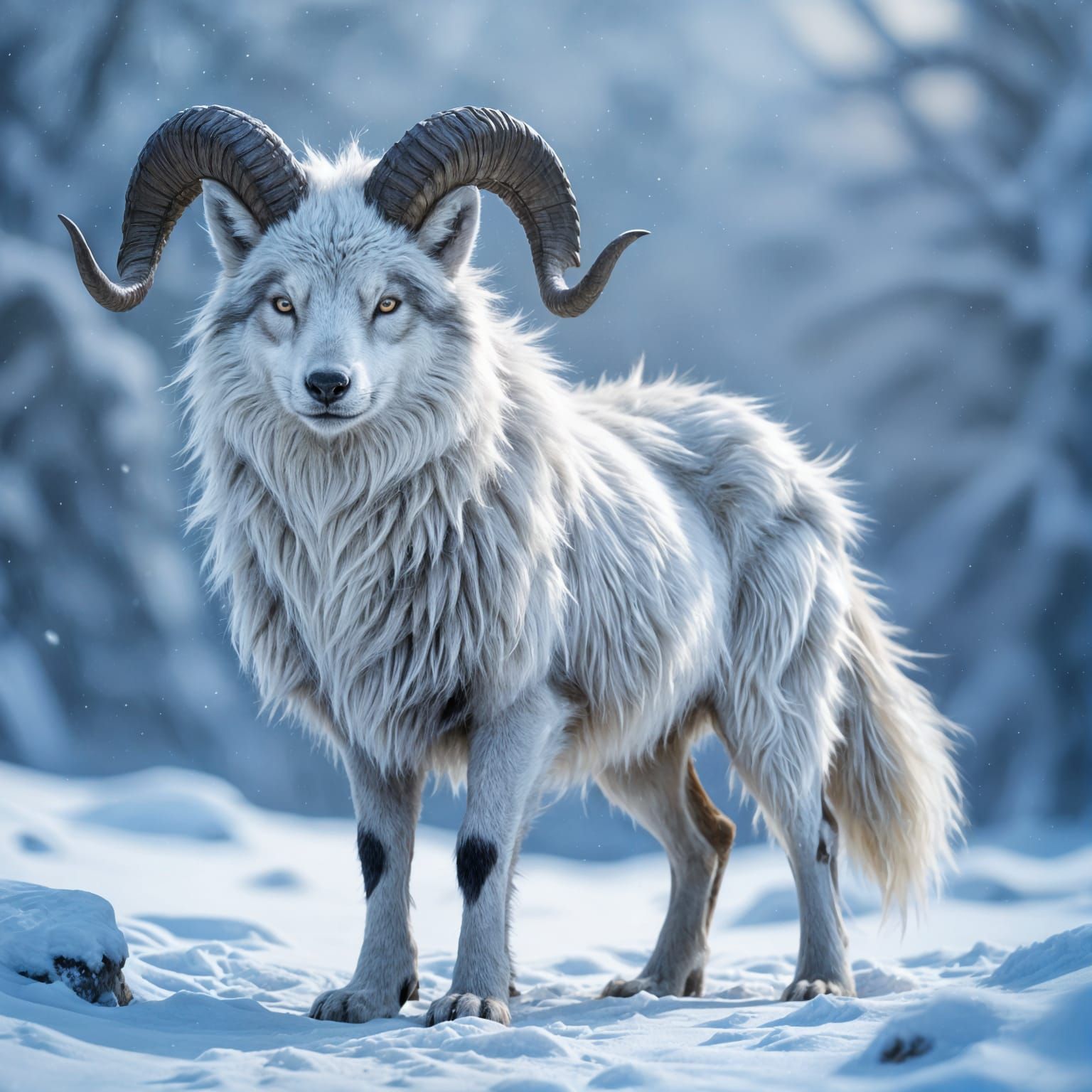 Fantasy Creature: Wolf-Sheep Hybrid in Detailed Matte Painti...