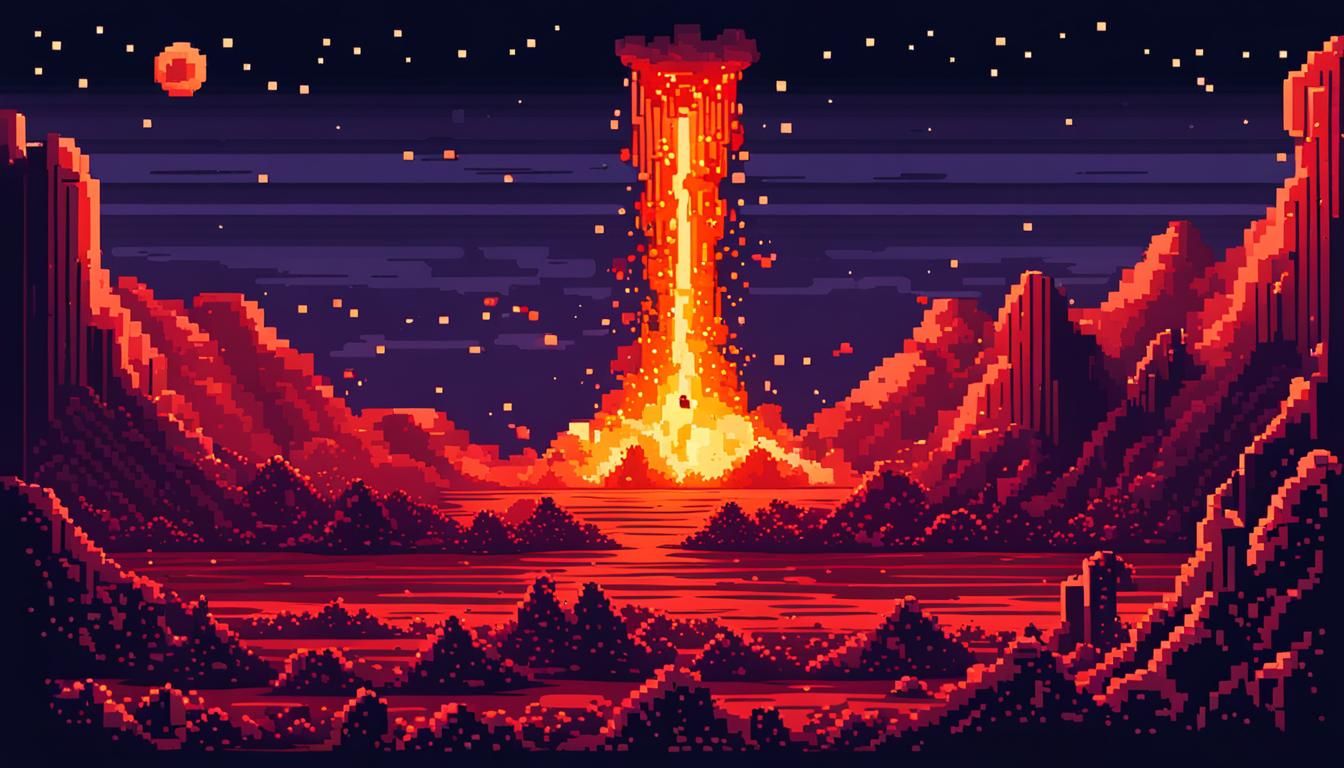 Pixel Art Magma Moon Eruption Meteor Shower