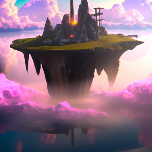 Floating Island in Sci-Fi Hyperfantasy Landscape