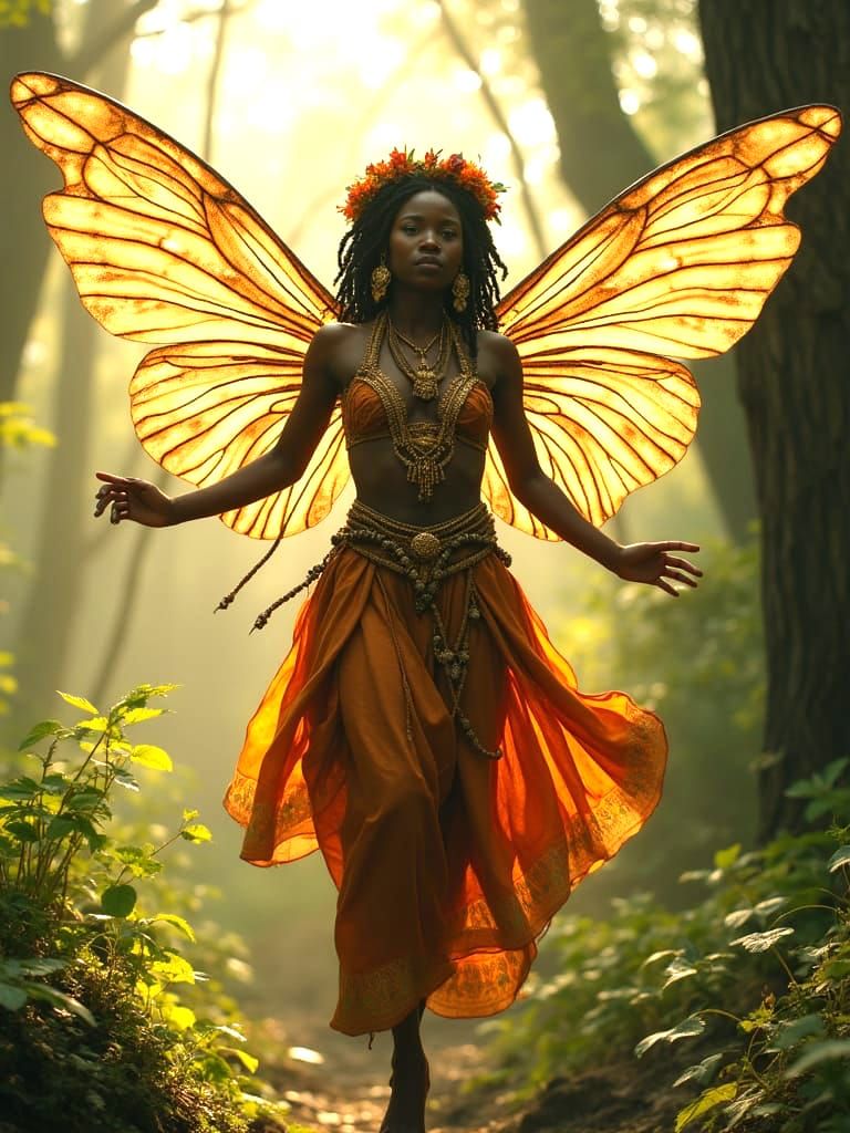 Magical African Fairy in Forest Setting