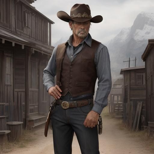 Mysterious Cowboy in Saloon: Charcoal Art