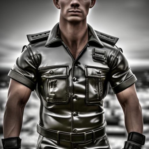 Muscular Latex Military Men in HDR