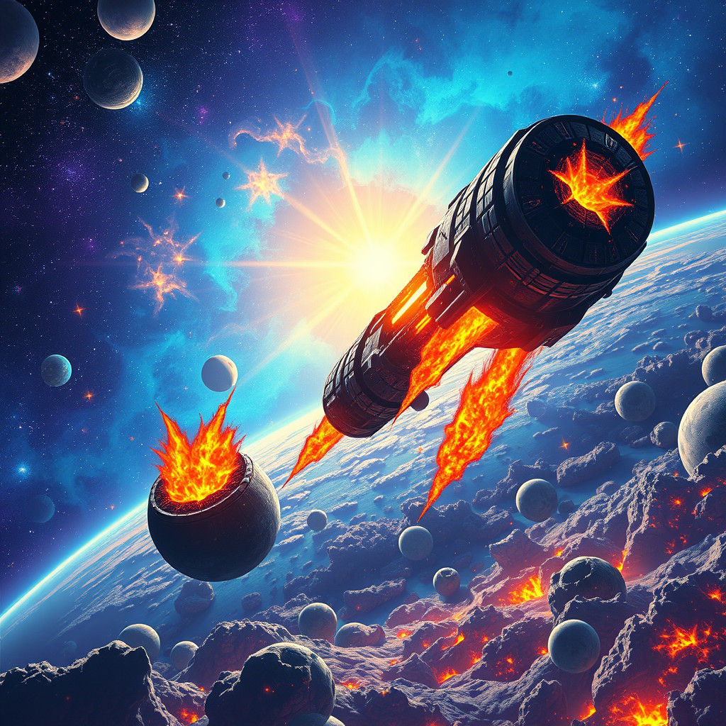 Regal Galaxy with Meteors in Retro-Futuristic Style