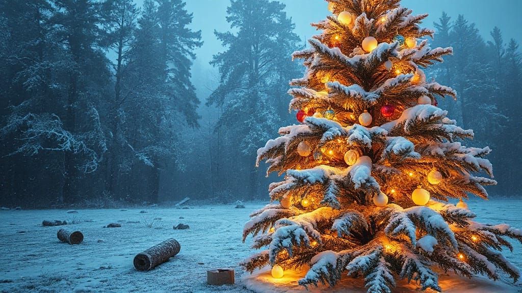 Frosty Christmas Morning Tree in Pastel Hues