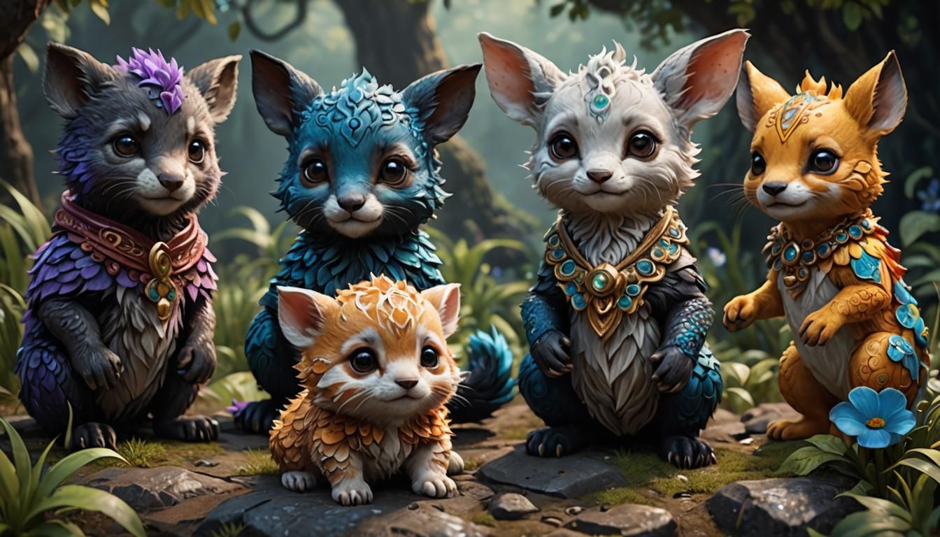 Cute Baby Animals in Detailed Matte Painting