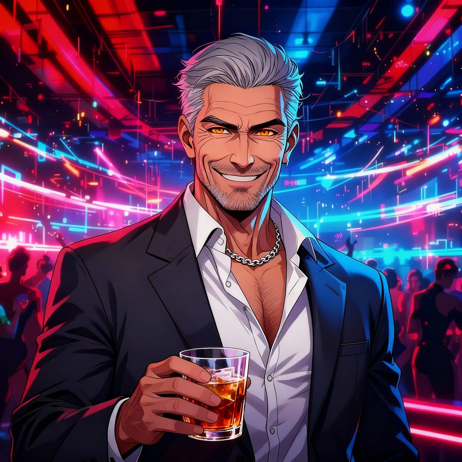 Anime Gentleman Enjoys Nightclub Drink With Smug Smile