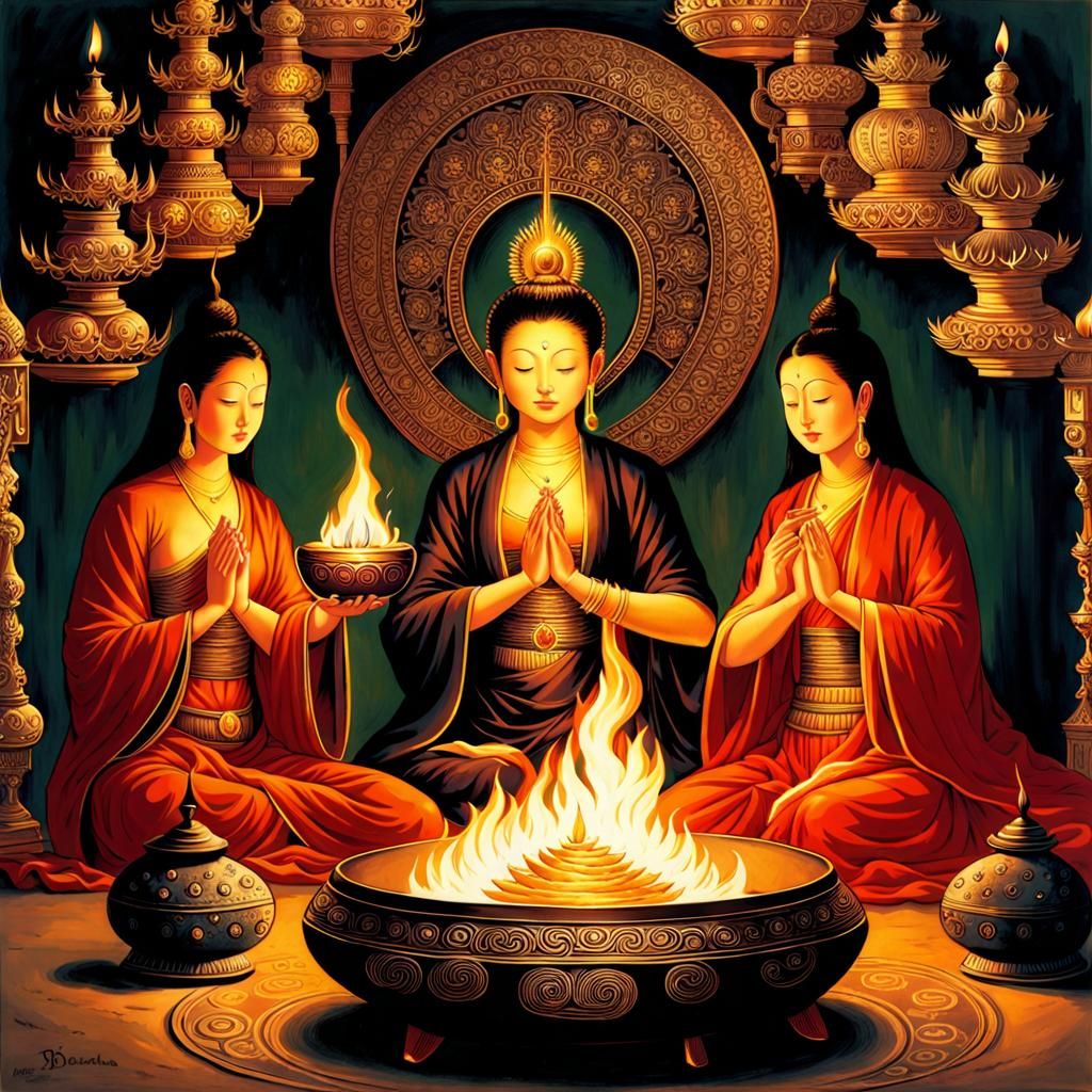 Temple of Buddhist Nuns with Burning Braziers