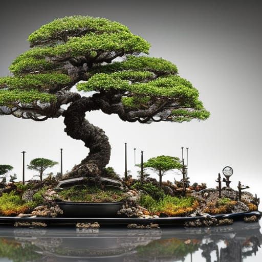 Clockpunk Crystal Bonsai Arboretum Digital Painting