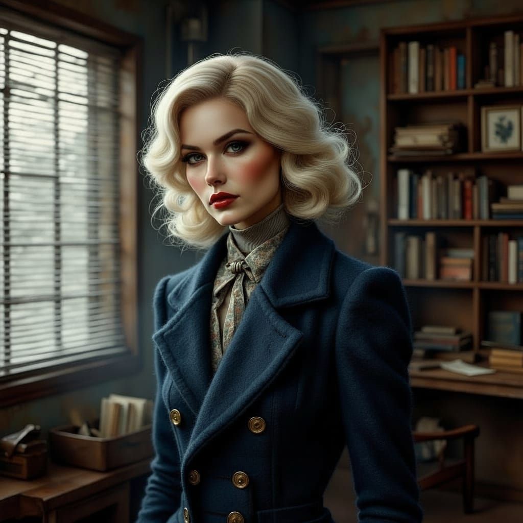 1940s Femme Fatale in Navy Tweed Suit