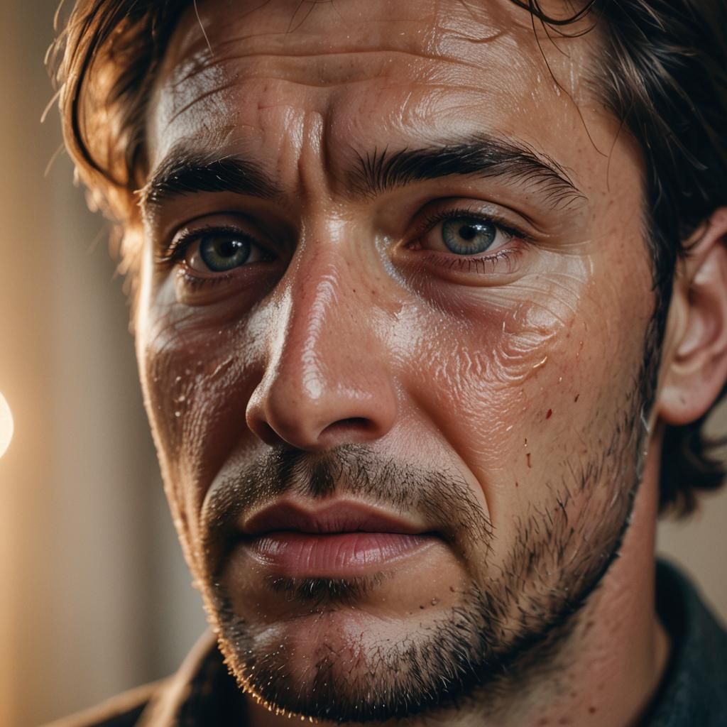 Emotional Close-Up Portrait of a Man Crying