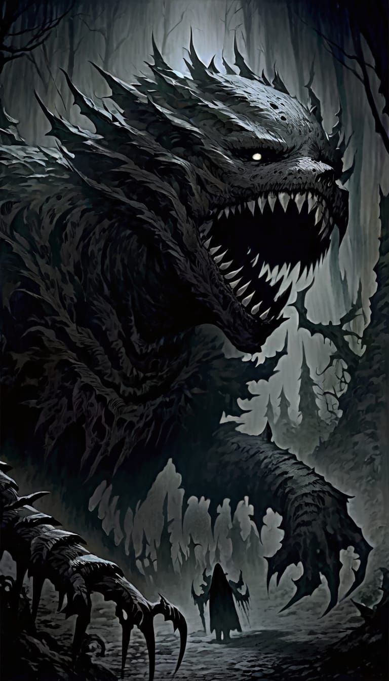 Monster Screams in Haunted Dark Fantasy Forest