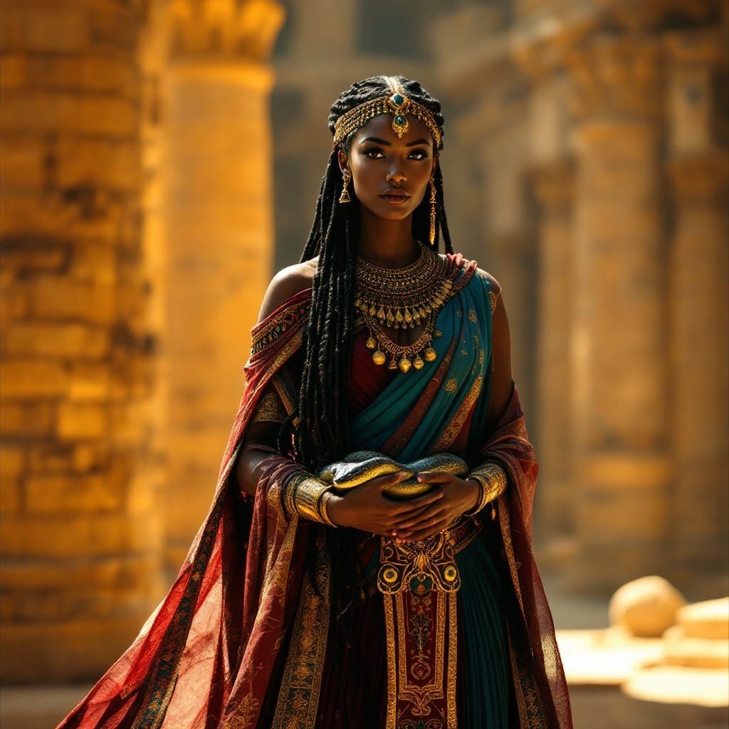 Egyptian Priestess in Ancient Temple Glory