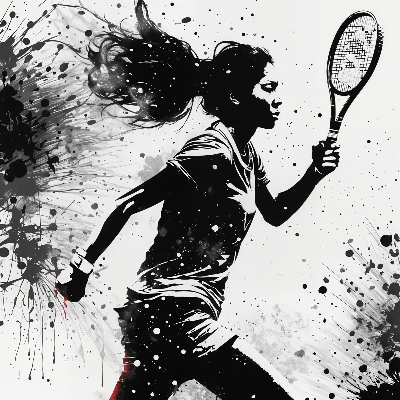 Dynamic Tennis Player in Monochrome Grunge Style
