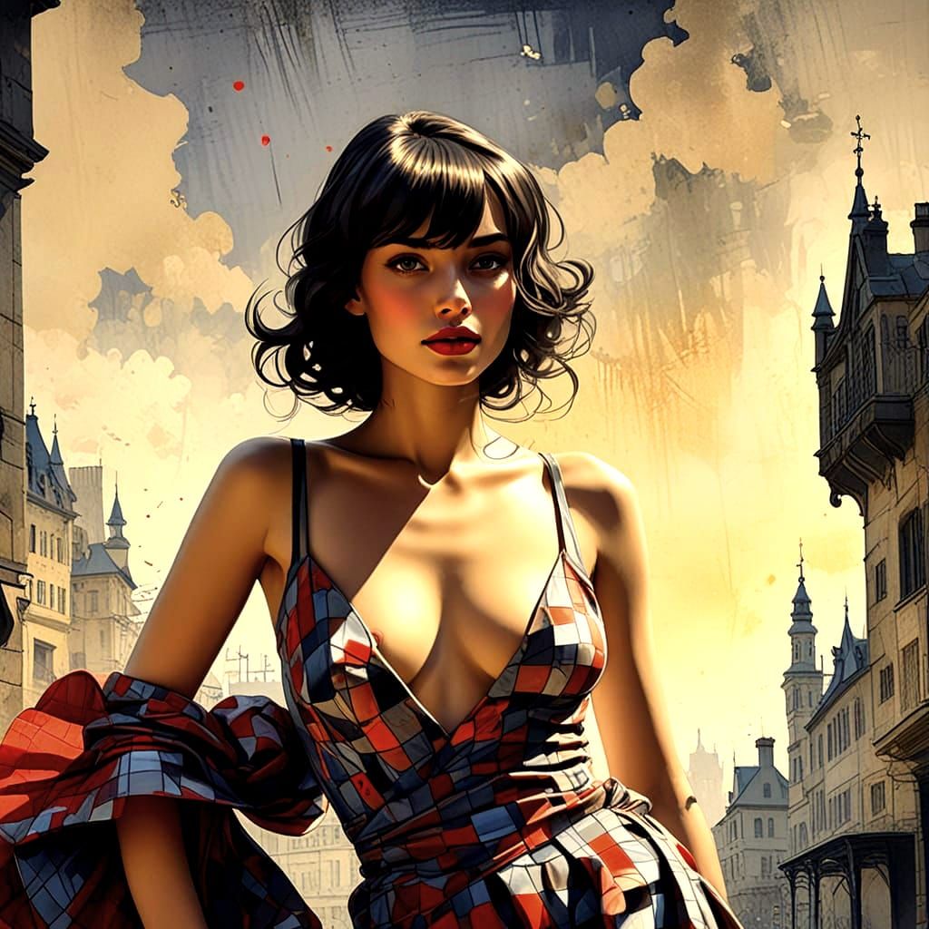 Elegant Woman in Vibrant Comic Art Style