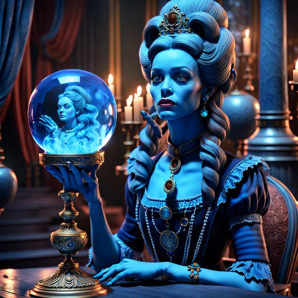 Disney Queen Holding A Crystal Ball With Disney Haunted Mansion In It