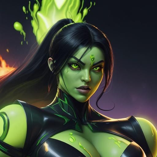 Shego Drives a Giant Flaming Robot