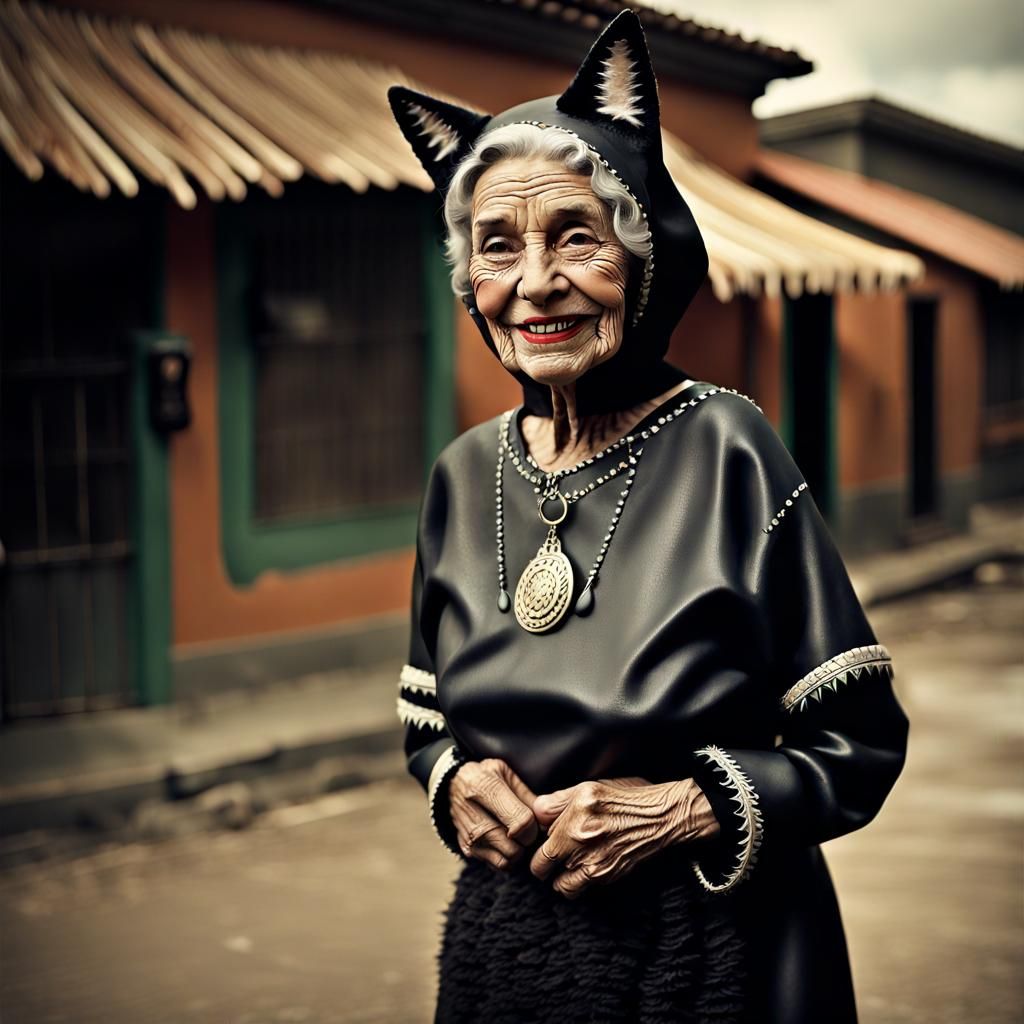 Vintage Photo of Smiling Lady in Cat Costume
