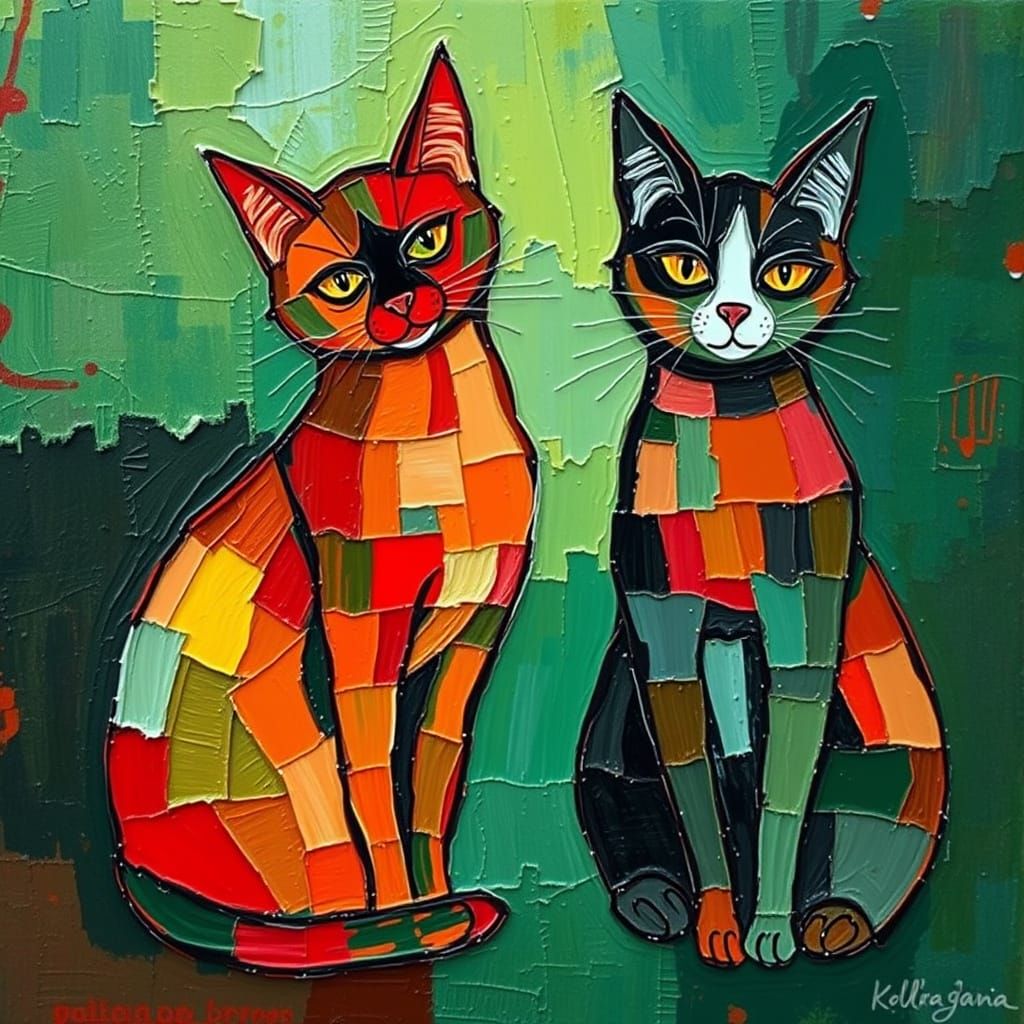 Patchwork Cats in Neo-Impressionist Woolen Style